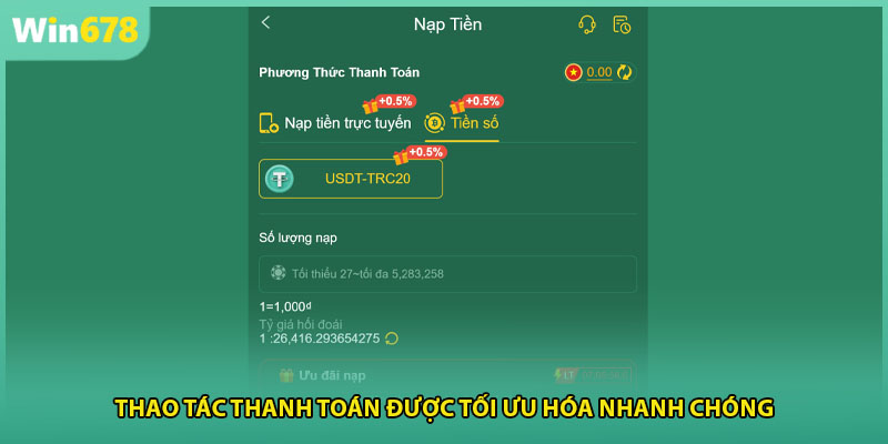 Thao tác thanh toán được tối ưu hóa nhanh chóng